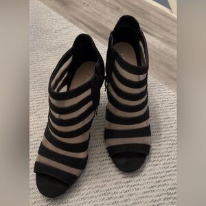 Chic Black and Sheer Striped Heels
